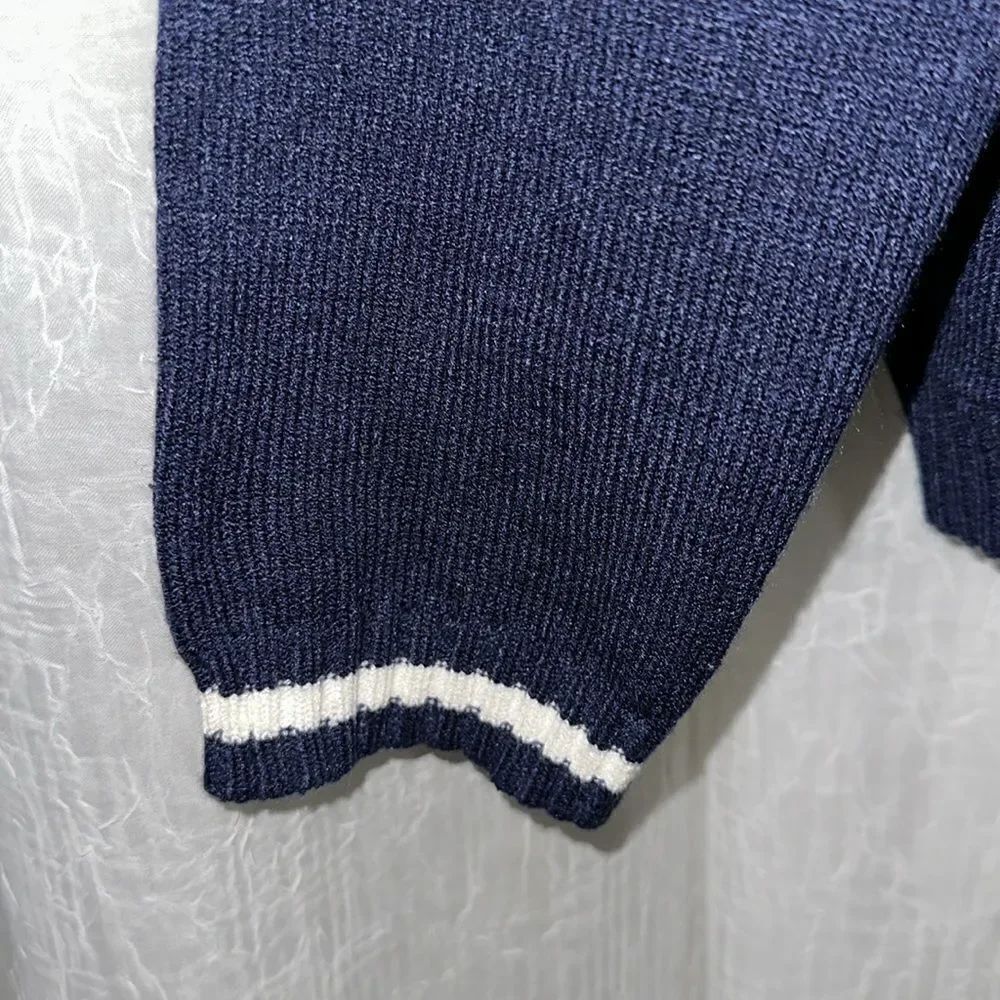 Pink Republic XS-S Navy White Stripe Knit Button V-Neck Cardigan with Pockets - Picture 12 of 16